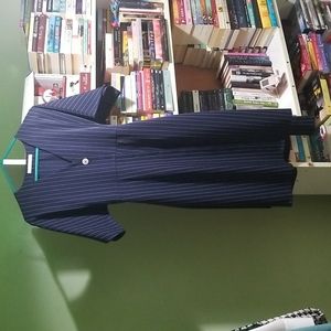 Navy blue and white stripe midi dress